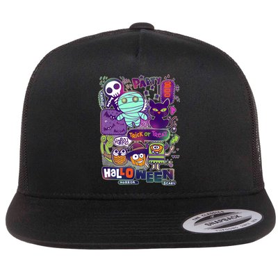 Halloween Party Doodles Flat Bill Trucker Hat