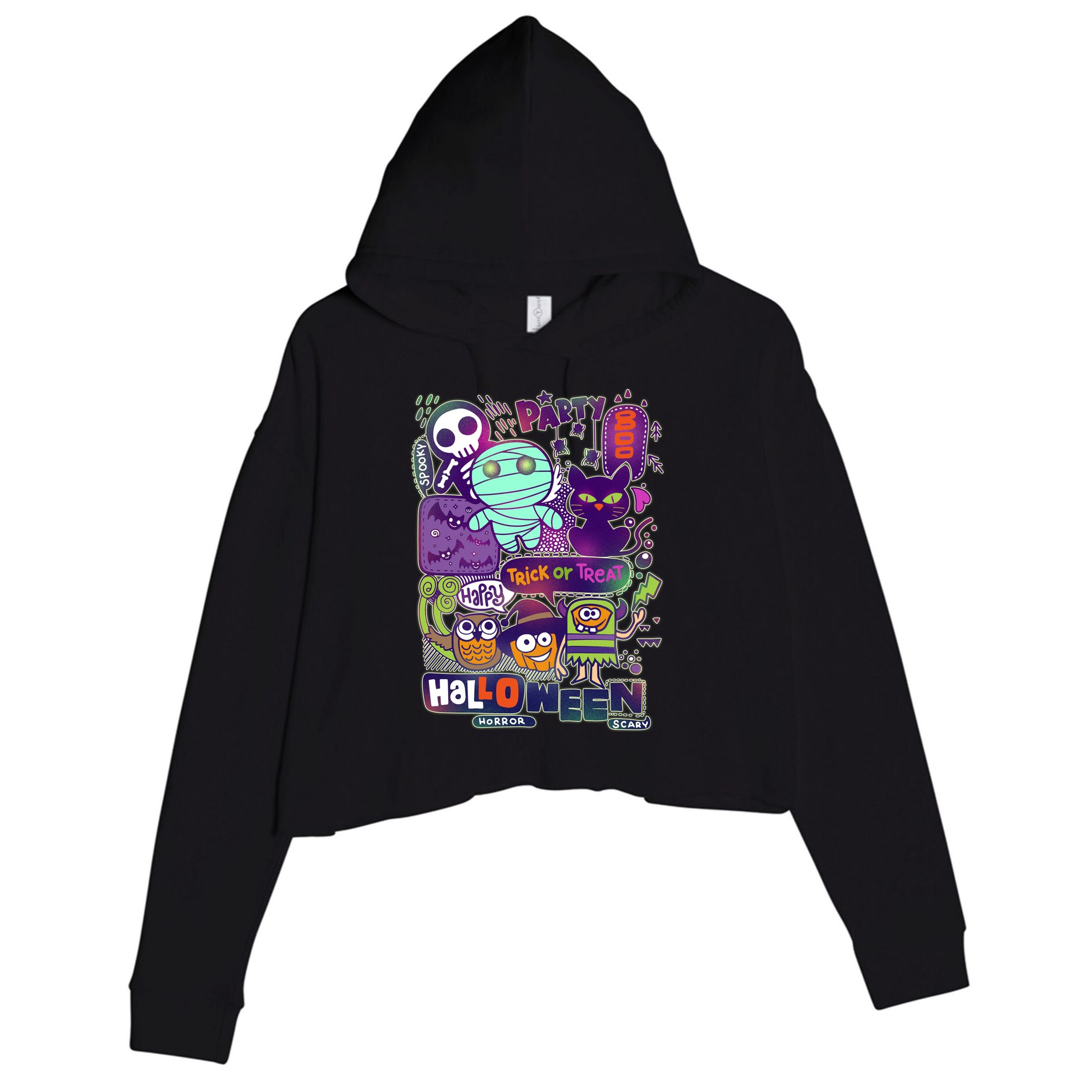 Halloween Party Doodles Crop Fleece Hoodie