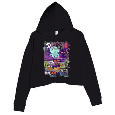 Halloween Party Doodles Crop Fleece Hoodie