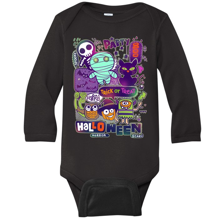 Halloween Party Doodles Baby Long Sleeve Bodysuit