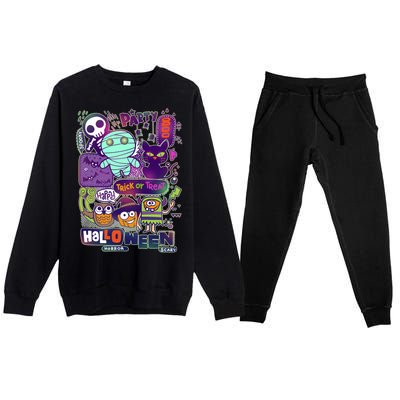 Halloween Party Doodles Premium Crewneck Sweatsuit Set