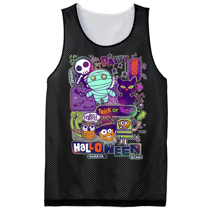 Halloween Party Doodles Mesh Reversible Basketball Jersey Tank