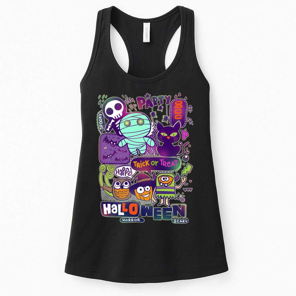 Halloween Party Doodles Womens Tank Top