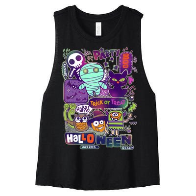 Halloween Party Doodles Women's Racerback Cropped Tank