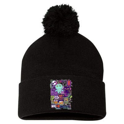 Halloween Party Doodles Pom Pom 12in Knit Beanie