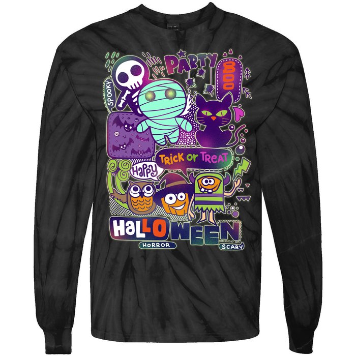 Halloween Party Doodles Tie-Dye Long Sleeve Shirt