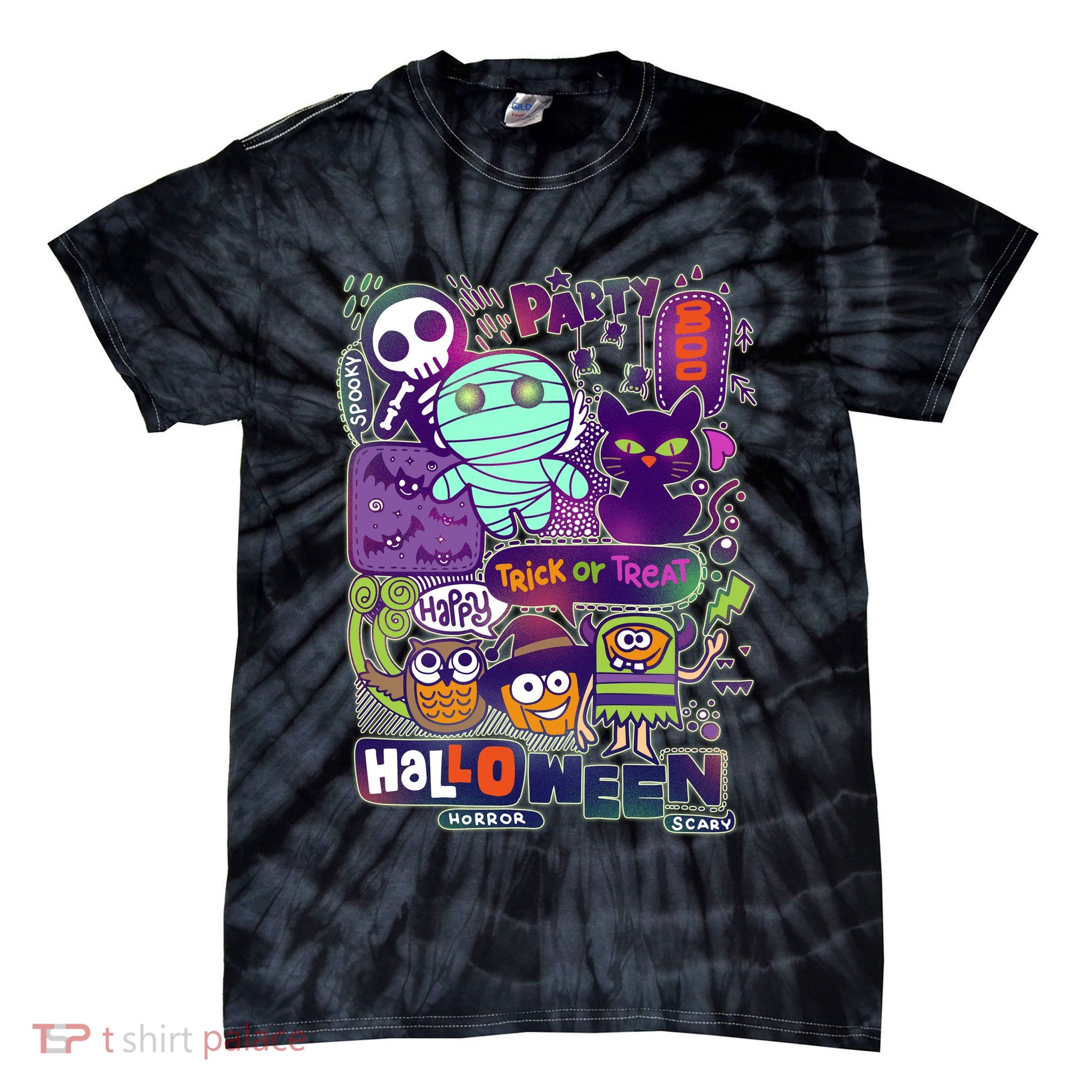 Halloween Party Doodles Tie-Dye T-Shirt