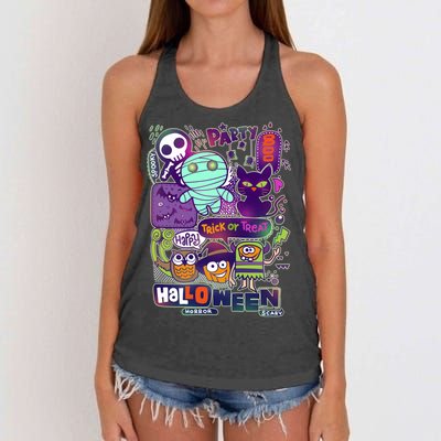 Halloween Party Doodles Women's Knotted Racerback Tank