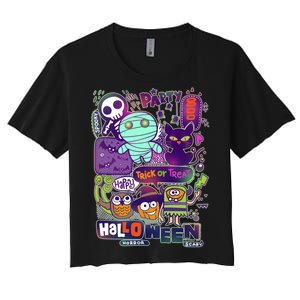 Halloween Party Doodles Women's Crop Top Tee