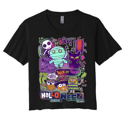 Halloween Party Doodles Women's Crop Top Tee