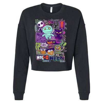 Halloween Party Doodles Cropped Pullover Crew