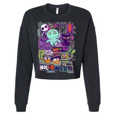 Halloween Party Doodles Cropped Pullover Crew