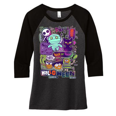 Halloween Party Doodles Women's Tri-Blend 3/4-Sleeve Raglan Shirt