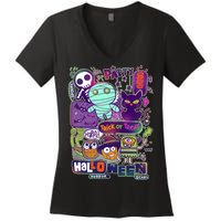 Halloween Party Doodles Women's V-Neck T-Shirt