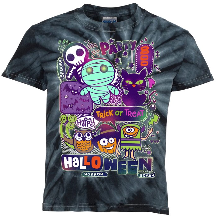 Halloween Party Doodles Kids Tie-Dye T-Shirt