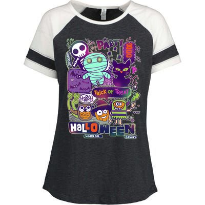 Halloween Party Doodles Enza Ladies Jersey Colorblock Tee