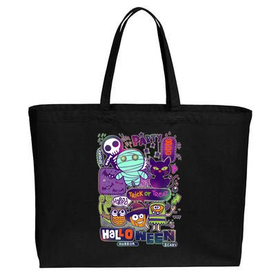 Halloween Party Doodles Cotton Canvas Jumbo Tote