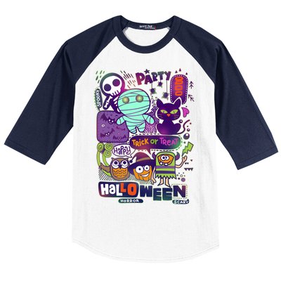 Halloween Party Doodles Baseball Sleeve Shirt