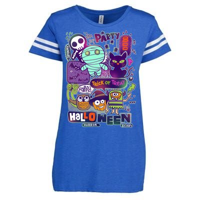 Halloween Party Doodles Enza Ladies Jersey Football T-Shirt