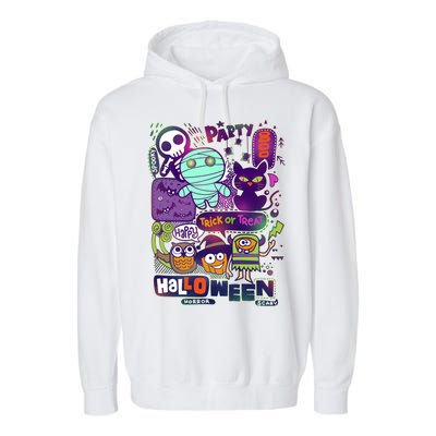 Halloween Party Doodles Garment-Dyed Fleece Hoodie