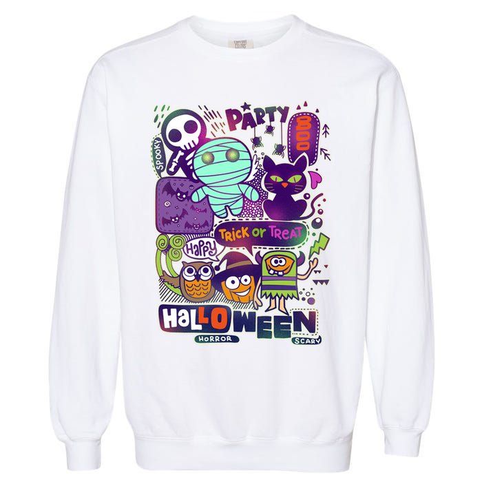 Halloween Party Doodles Garment-Dyed Sweatshirt