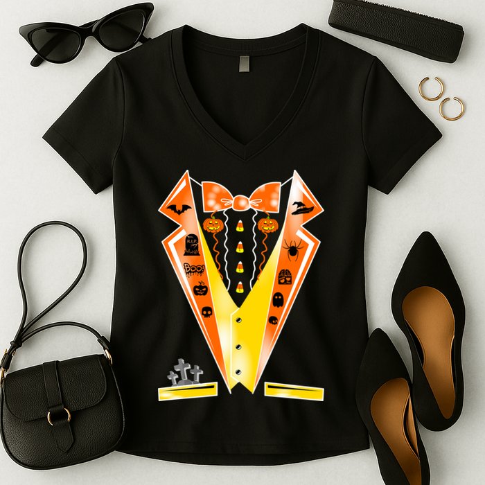 Halloween Party Tuxedo Tux Women's V-Neck T-Shirt
