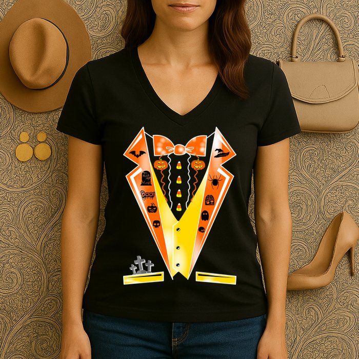 Halloween Party Tuxedo Tux Women's V-Neck T-Shirt