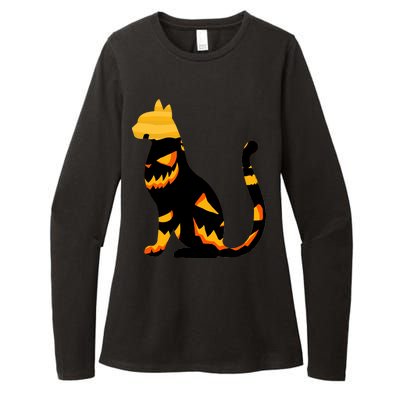 Halloween Pumpkin Cat Womens CVC Long Sleeve Shirt