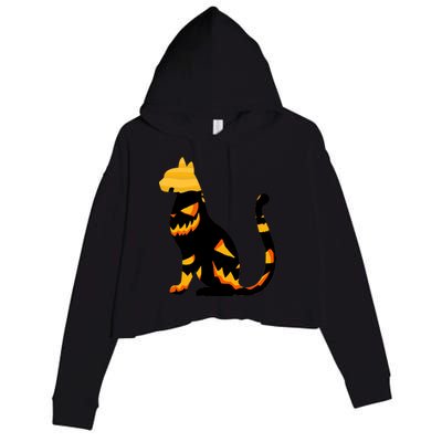 Halloween Pumpkin Cat Crop Fleece Hoodie