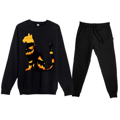 Halloween Pumpkin Cat Premium Crewneck Sweatsuit Set