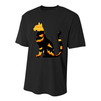 Halloween Pumpkin Cat Youth Performance Sprint T-Shirt