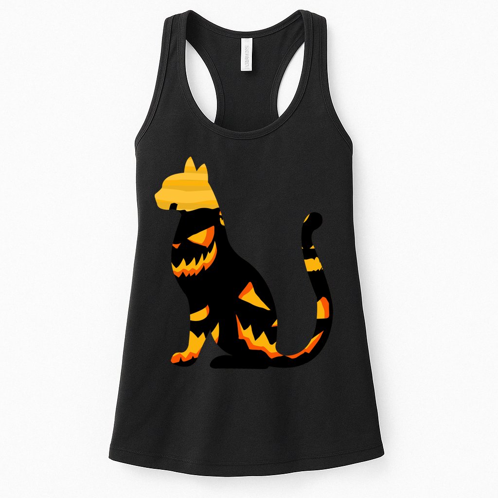 Halloween Pumpkin Cat Womens Tank Top