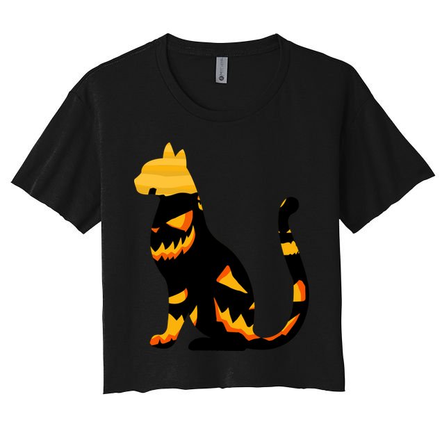 Halloween Pumpkin Cat Crop Top