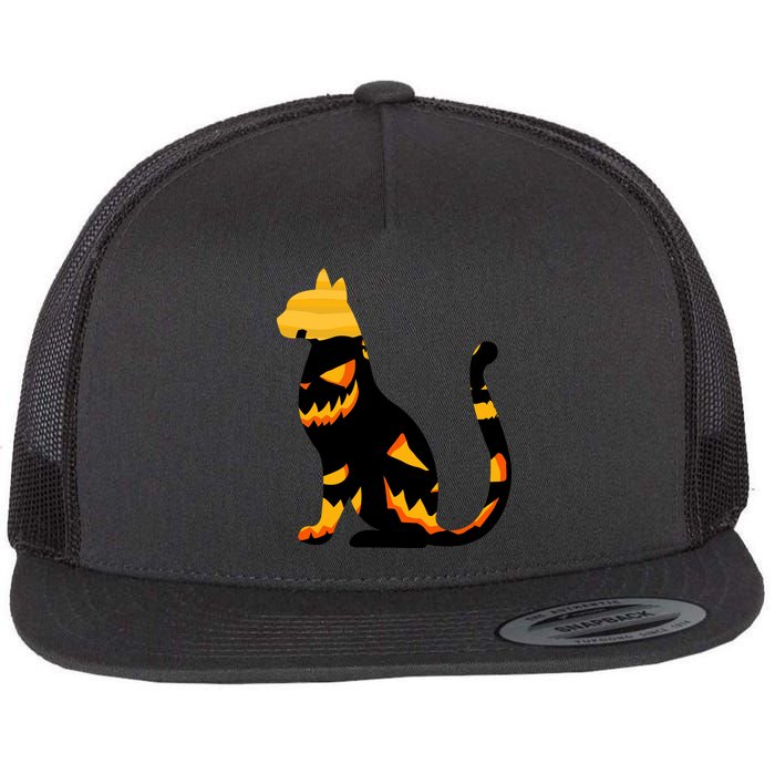 Halloween Pumpkin Cat Flat Bill Trucker Hat