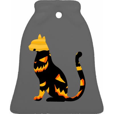 Halloween Pumpkin Cat Ceramic Bell Ornament