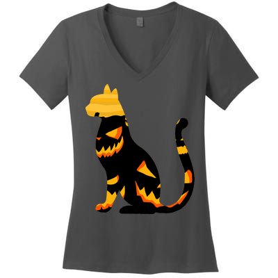 Halloween Pumpkin Cat Women's V-Neck T-Shirt