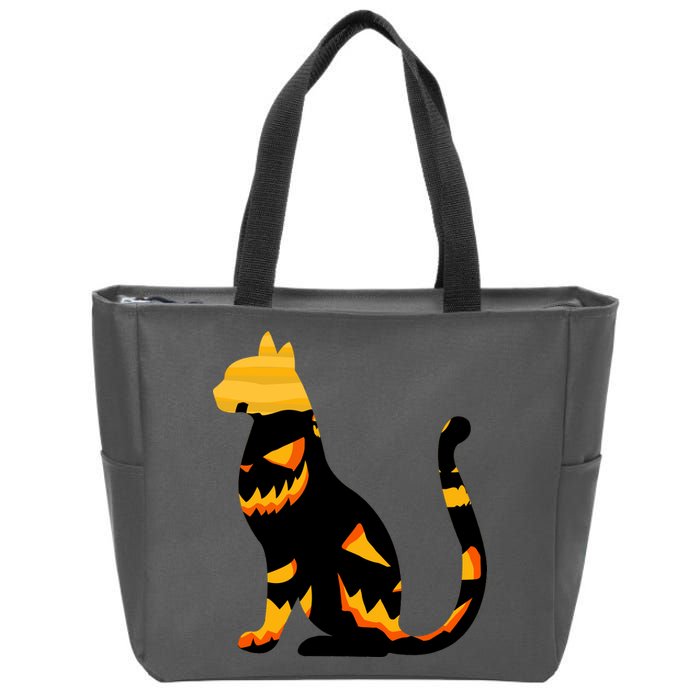 Halloween Pumpkin Cat Zip Tote Bag