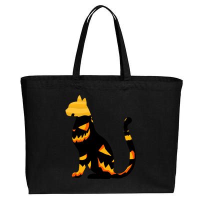 Halloween Pumpkin Cat Cotton Canvas Jumbo Tote