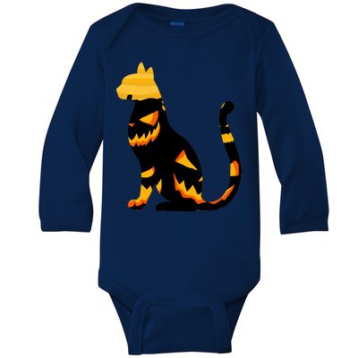 Halloween Pumpkin Cat Baby Long Sleeve Bodysuit