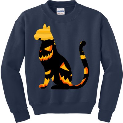 Halloween Pumpkin Cat Kids Sweatshirt