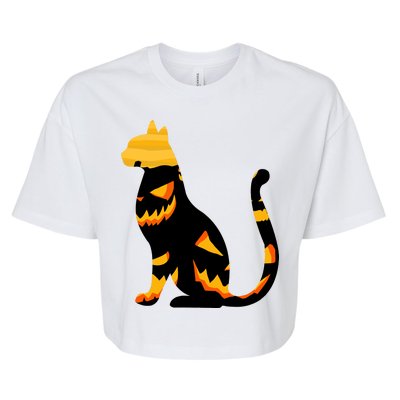 Halloween Pumpkin Cat Bella+Canvas Jersey Crop Tee