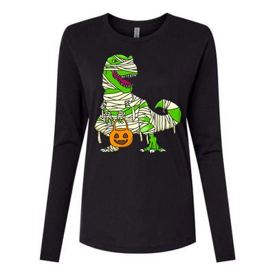 Halloween Pumpkin Dinosaur Womens Cotton Relaxed Long Sleeve T-Shirt