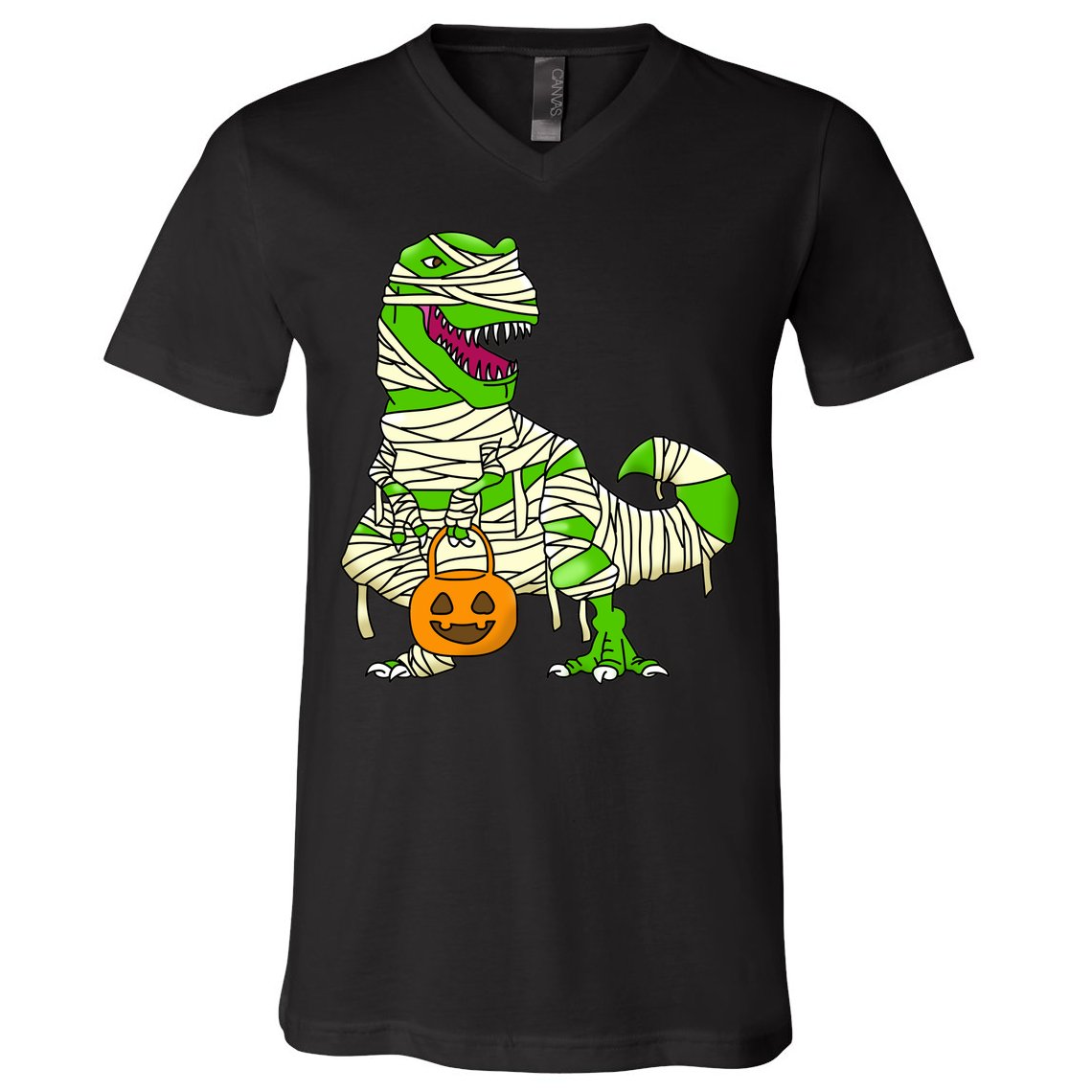 Halloween Pumpkin Dinosaur V-Neck T-Shirt