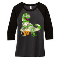 Halloween Pumpkin Dinosaur Women's Tri-Blend 3/4-Sleeve Raglan Shirt