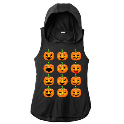 Halloween Pumpkin Emojis Smiley Face Ladies PosiCharge Tri-Blend Wicking Draft Hoodie Tank