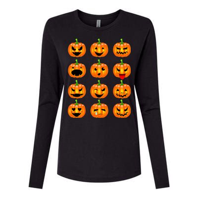 Halloween Pumpkin Emojis Smiley Face Womens Cotton Relaxed Long Sleeve T-Shirt