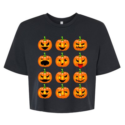 Halloween Pumpkin Emojis Smiley Face Bella+Canvas Jersey Crop Tee