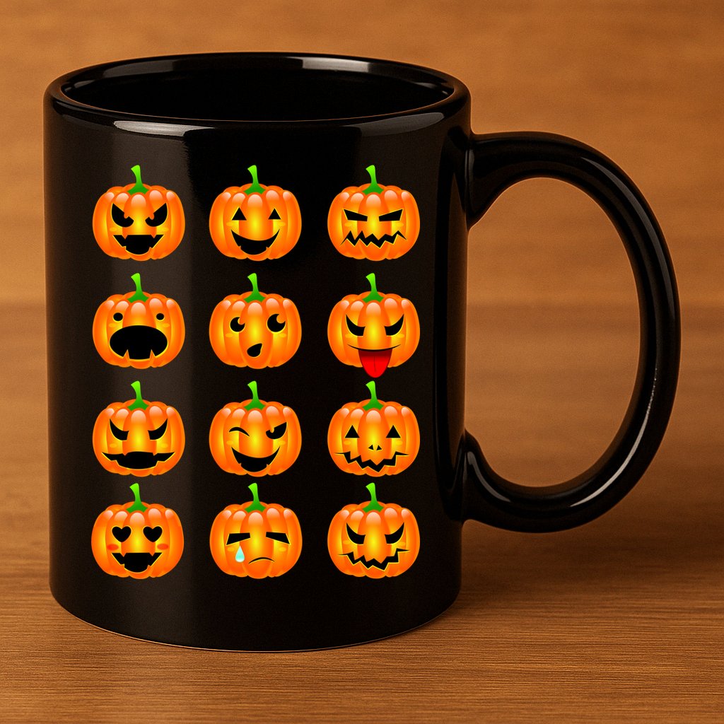Halloween Pumpkin Emojis Smiley Face 11oz C Handle Ceramic Mug