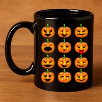 Halloween Pumpkin Emojis Smiley Face 11oz C Handle Ceramic Mug