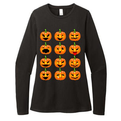 Halloween Pumpkin Emojis Smiley Face Womens CVC Long Sleeve Shirt